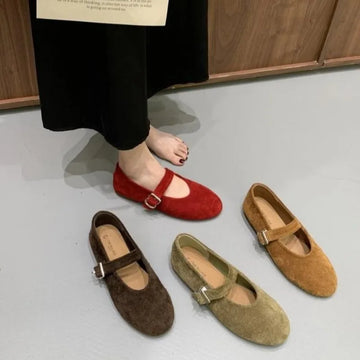 Xajzpa New Style Fashion Women's Ballet Flats Retro Red Double Belt Buckle Decoration Casual High Quality Big Size Lady Mary Jane Shoes